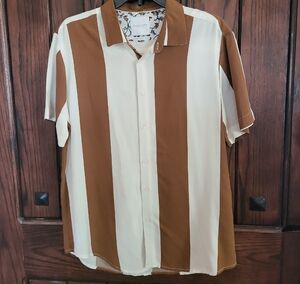 Denim & Flower Men's Brown and White Striped Shirt